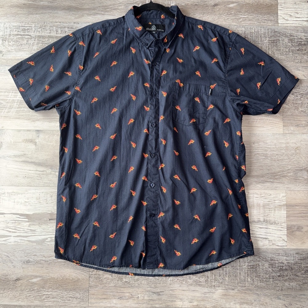 Molokai Surf Co. Shirt Men's XXL Blue Short Sleeve Button Down Pizza Print